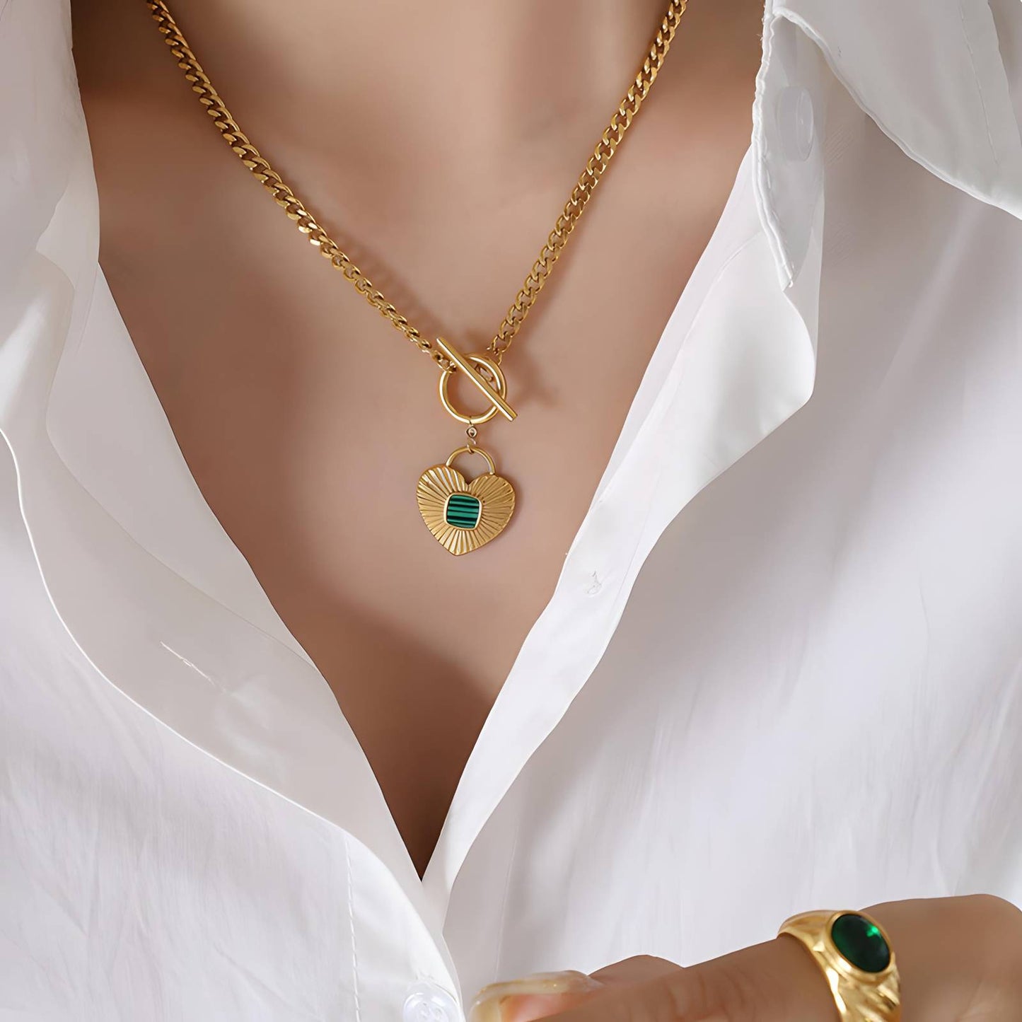 Statement Heart Necklace with Gemstone Charm