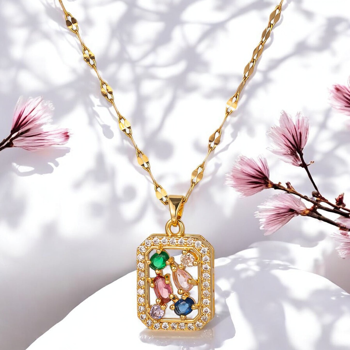 Colourful Cubic Zirconia Pendant Necklace