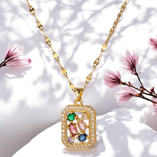 Colourful Cubic Zirconia Pendant Necklace