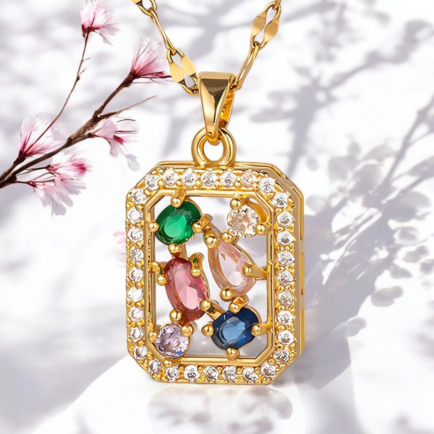 Colourful Cubic Zirconia Pendant Necklace