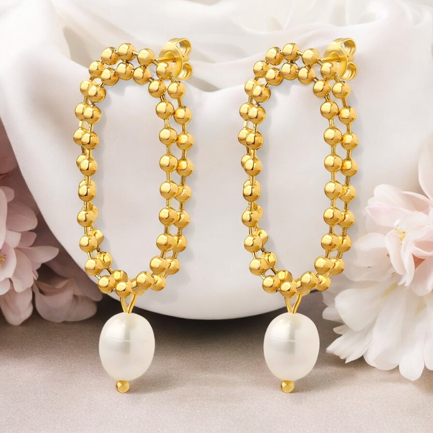 Beaded Hoop Earrings with Pearl Drop