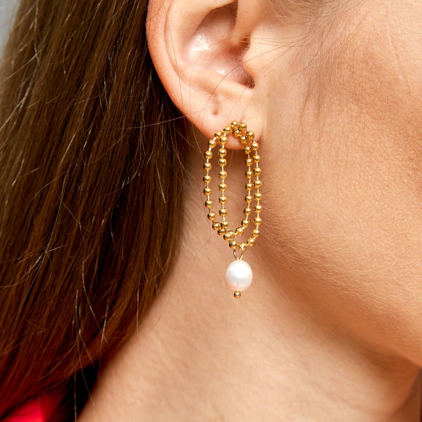 Beaded Hoop Earrings with Pearl Drop