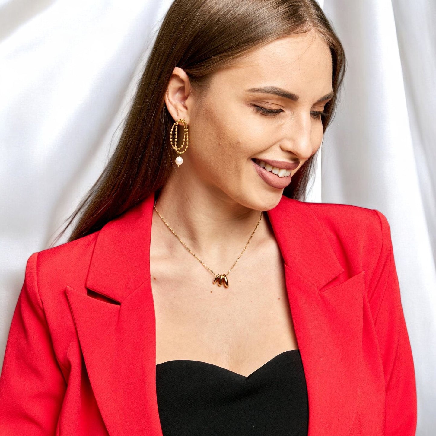 Beaded Hoop Earrings with Pearl Drop