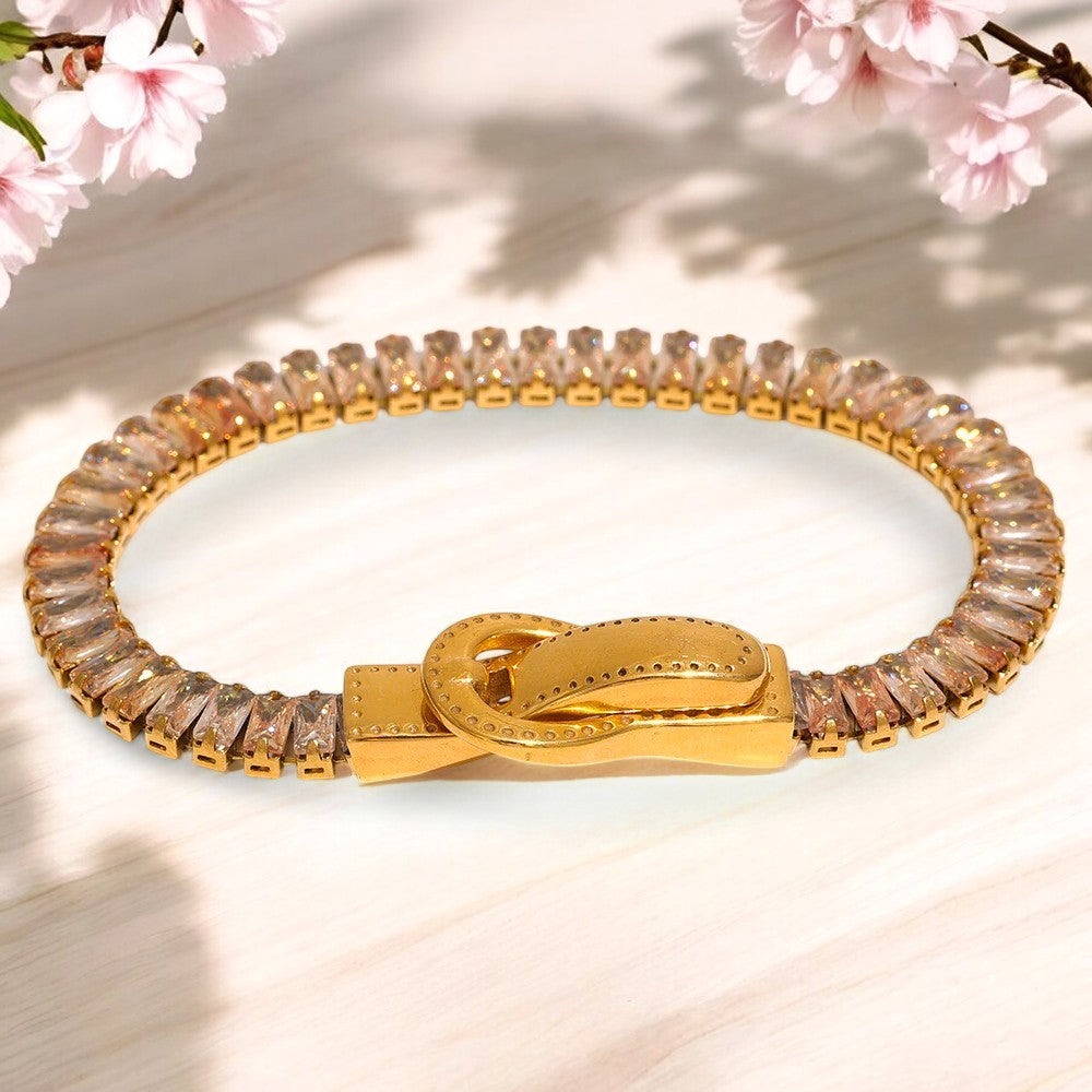 Cubic Zirconia-Studded Buckle Bracelet