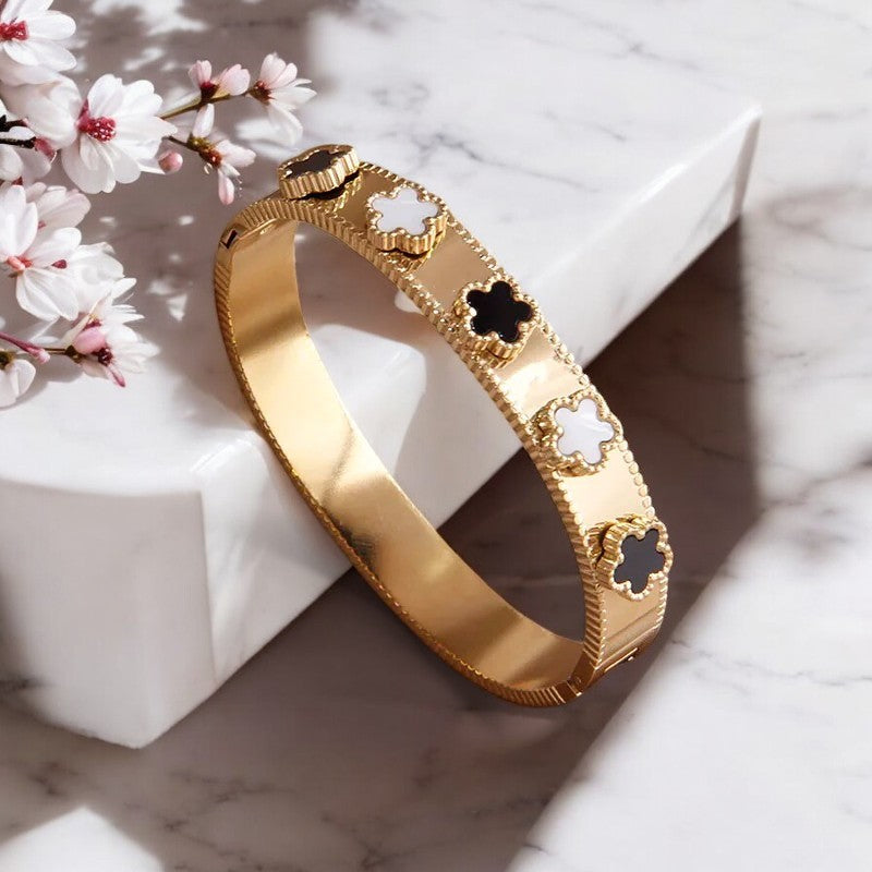 Black & White Clover Enamel Bracelet