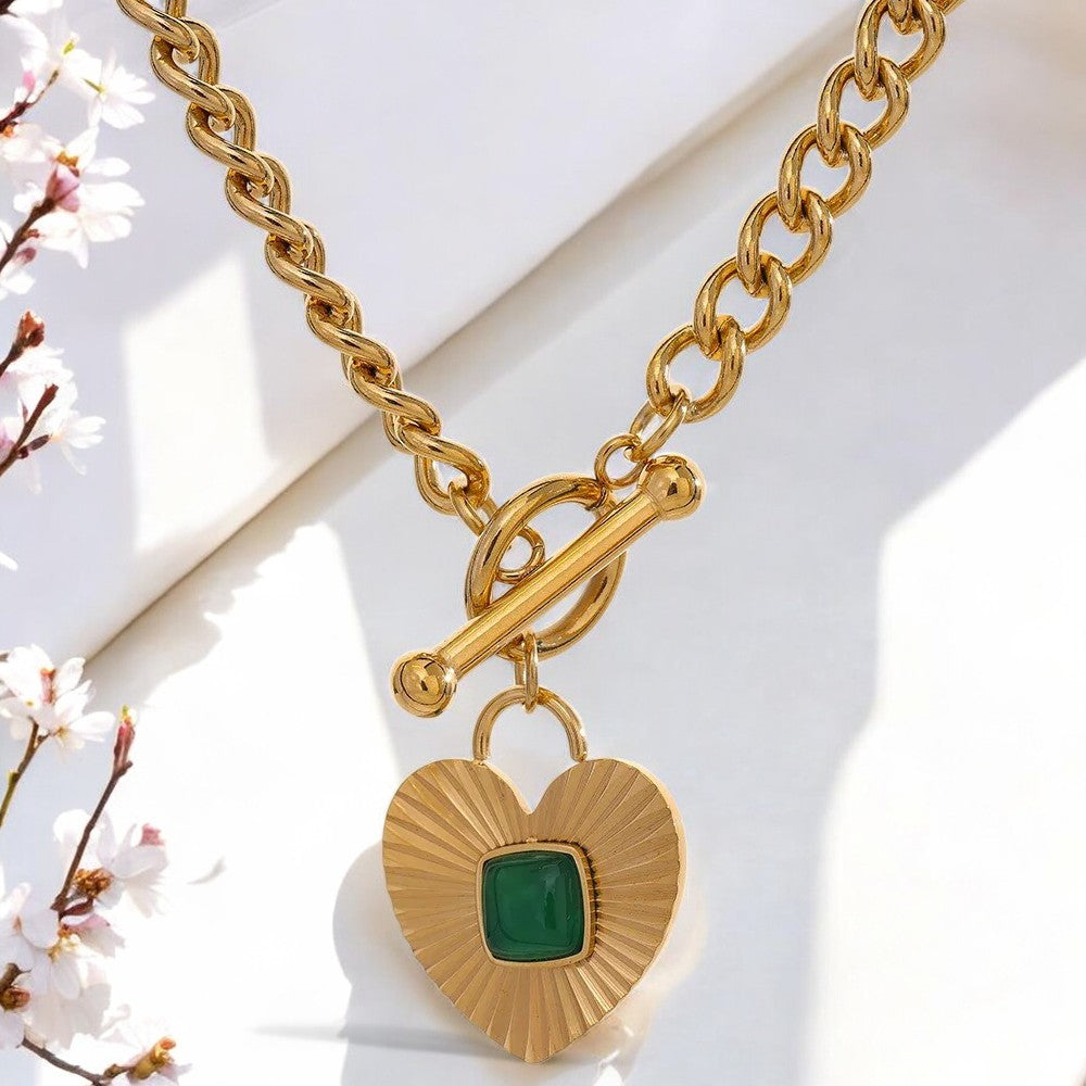 Statement Heart Necklace with Gemstone Charm
