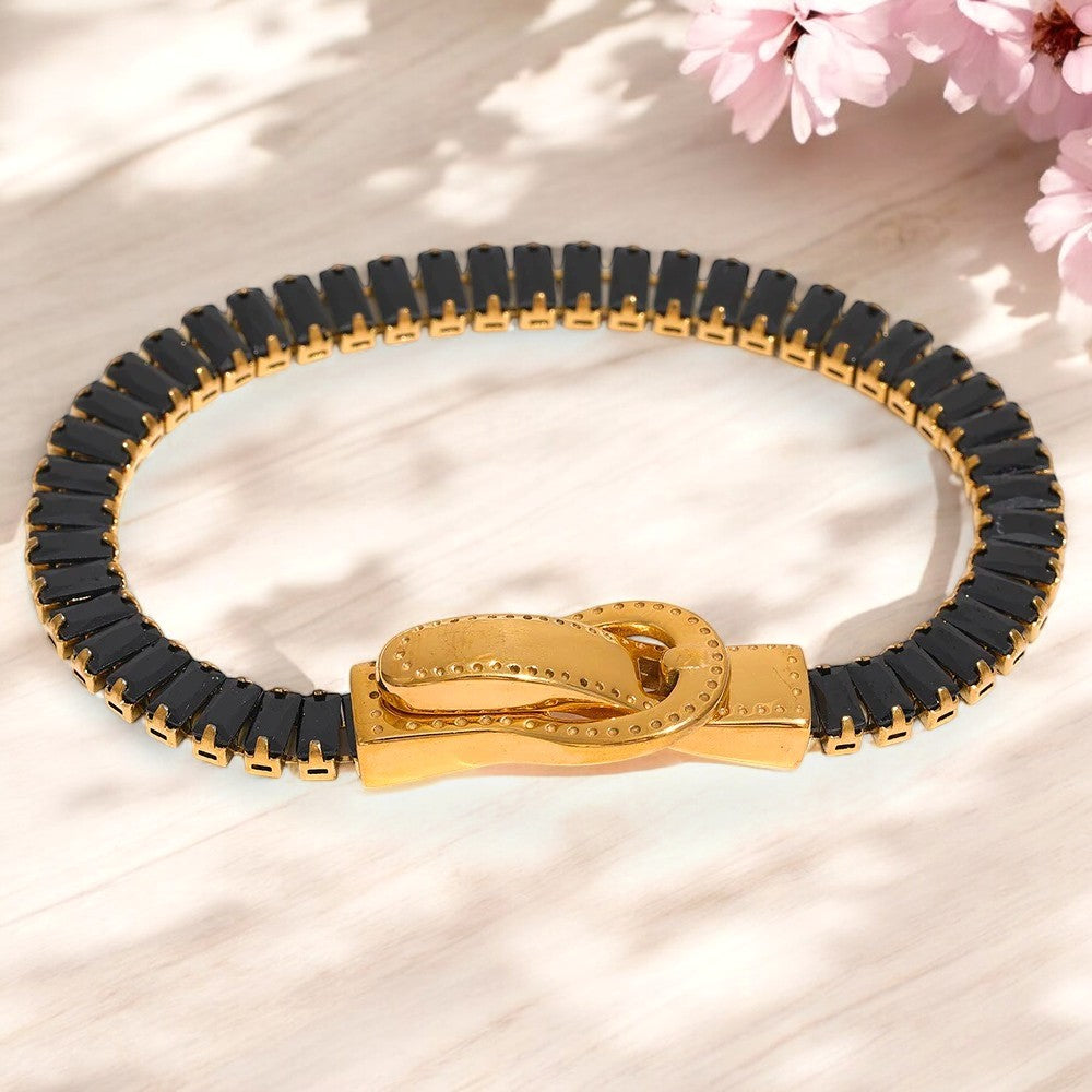 Cubic Zirconia-Studded Buckle Bracelet