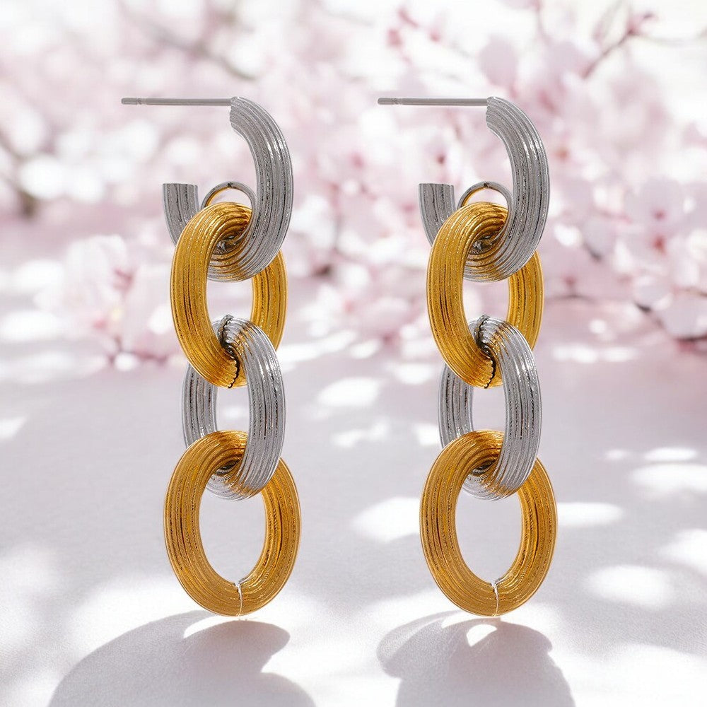 Dual-Tone Chain Drop Earrings