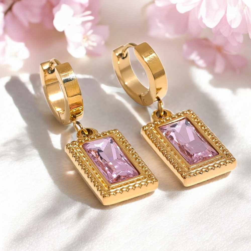Radiant Rectangle Gem Drop Earrings