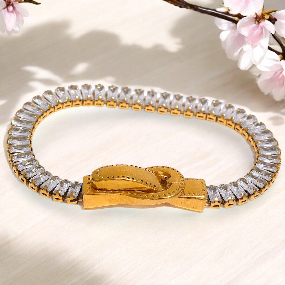 Cubic Zirconia-Studded Buckle Bracelet