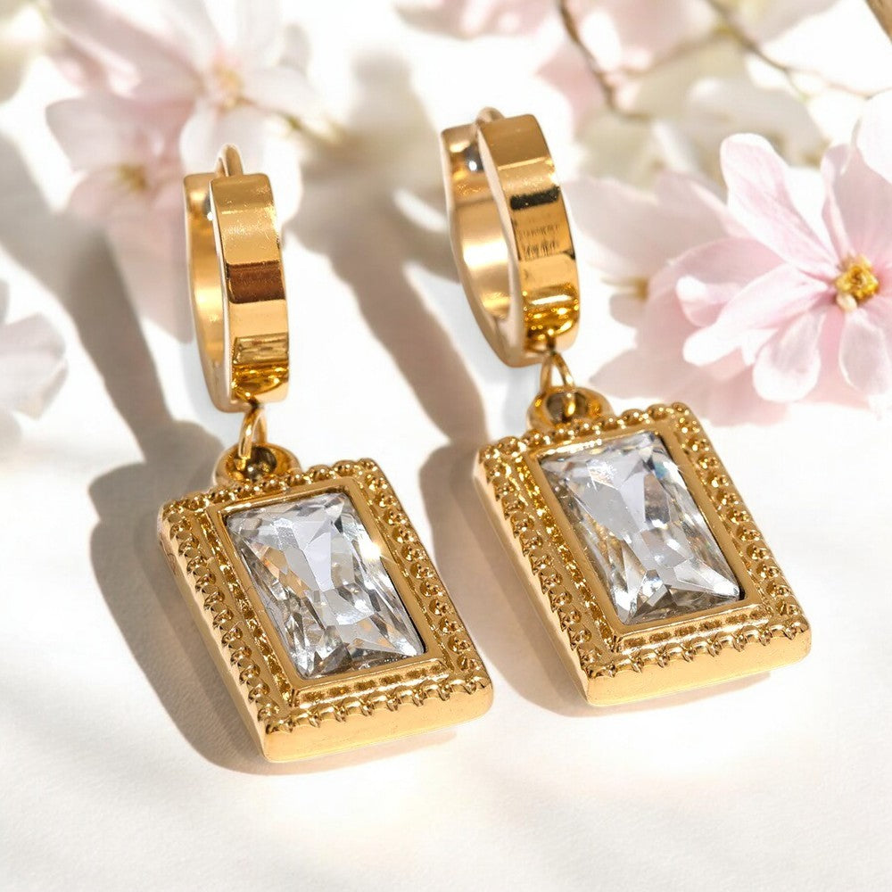 Radiant Rectangle Gem Drop Earrings